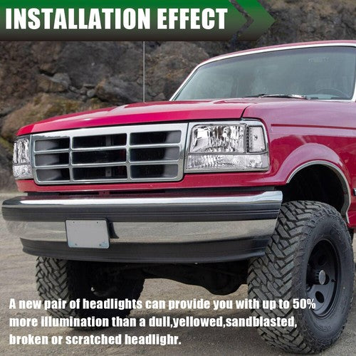Solid Spare Chrome Headlights Bumper Corner Lamps Fit For 92-96 Ford F150 F250 F350 Bronco