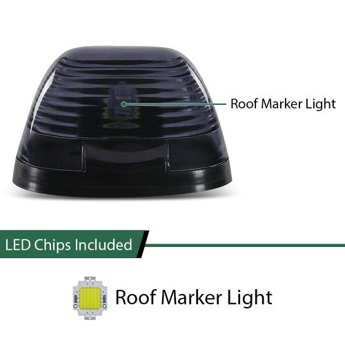 Solid Spare Black Smoked Cab Roof Marker Running Lamps w/ White LED Lights For Truck SUV RV