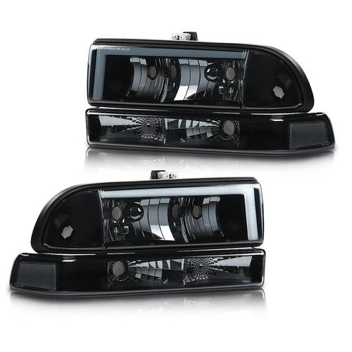 Solid Spare Fit For 1998-2004 Chevy S10 Blazer Smoke Lens Black Housing LED DRL Headlights