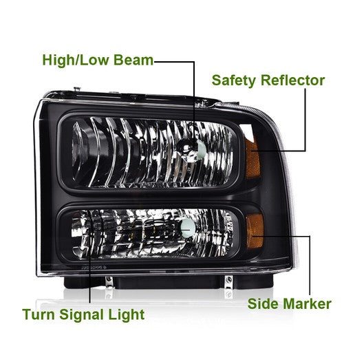 Solid Spare Fit For 1999-2004 Ford Super Duty F250 F350 Excursion Conversion Headlights