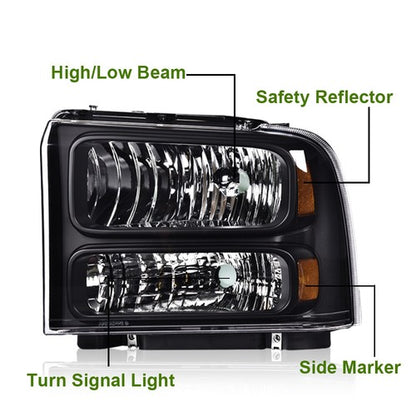 Solid Spare Fit For 1999-2004 Ford Super Duty F250 F350 Excursion Conversion Headlights