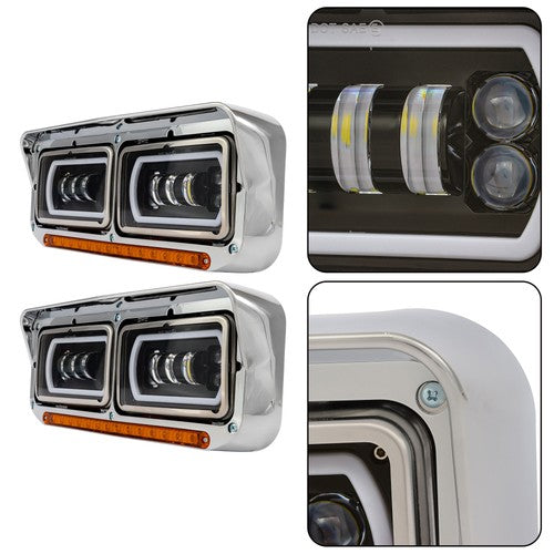 Solid Spare Pair Full Led Headlights For Kenworth T800 Peterbilt Freightliner Western Star