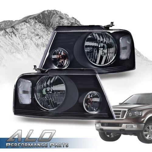 Solid Spare For 04-08 Ford F150 Pickup Smoked Housing Headlight Clear Side Corner Lamps Pair