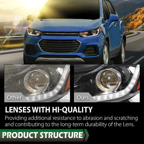 Solid Spare Projector Headlights Headlamps w/ LED DRL Fit For 17-22 Chevy Trax Left+Right