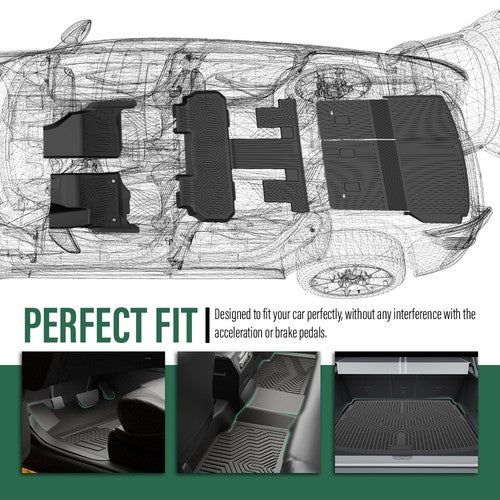 Solid Spare TPE Floor Mats Fit For 24-26 Chevy Traverse 7 Seats Cargo Liner w/Backrest Mat