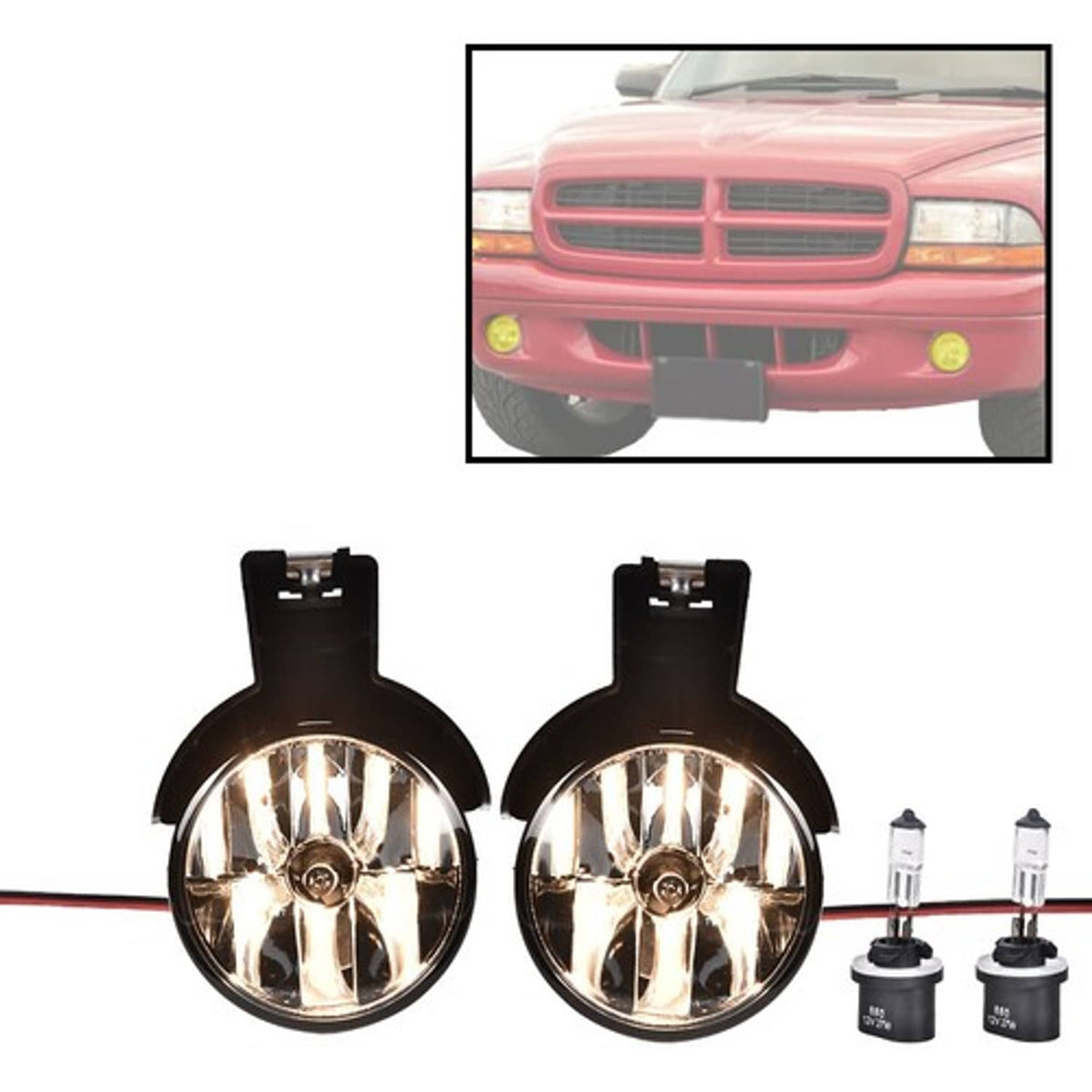 Solid Spare Fit For 97-00 Dodge Dakota / 98-00 Durango Fog Lights Driving Lamps Smoke