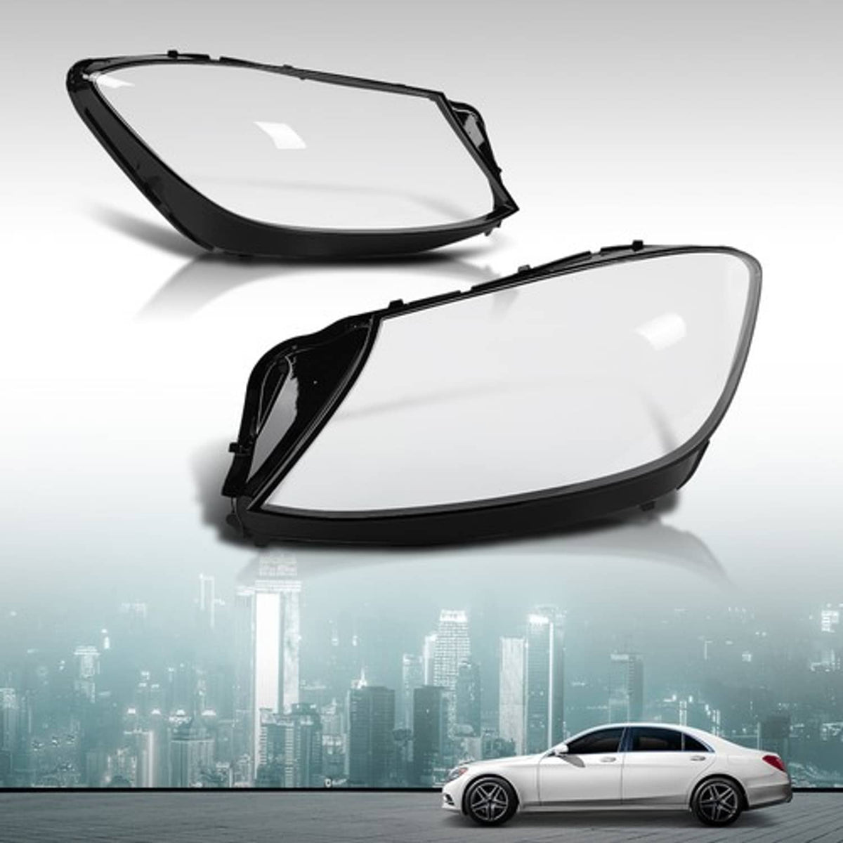 Solid Spare Fit For 2014-2017 Mercedes-Benz S-Class W222 Headlight Replacement Lens Pair
