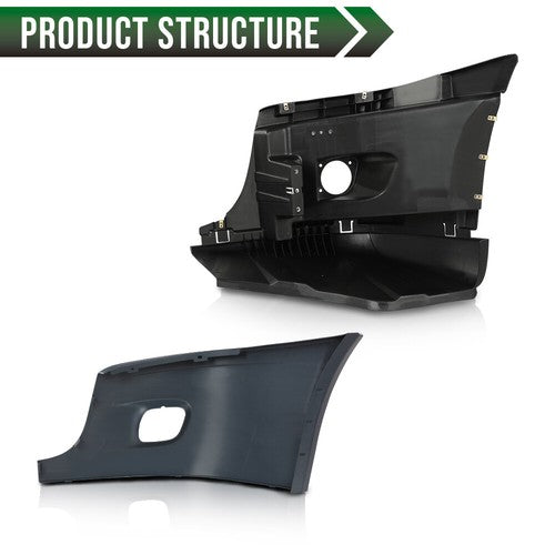 Solid Spare Fit For 08-17 Freightliner Bumper Right Reinforcement & Cover W/ Fog Hole