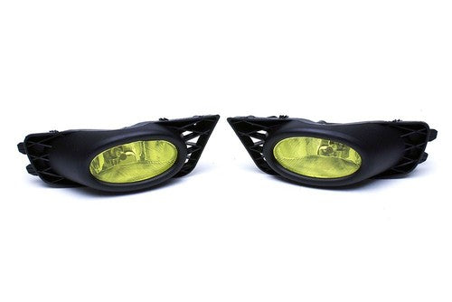 Pair Yellow Lens Fog Lights Kit & Front Bumper Grille For 09-11 Honda Civic 4Dr