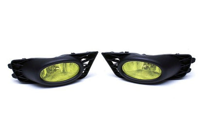 Pair Yellow Lens Fog Lights Kit & Front Bumper Grille For 09-11 Honda Civic 4Dr