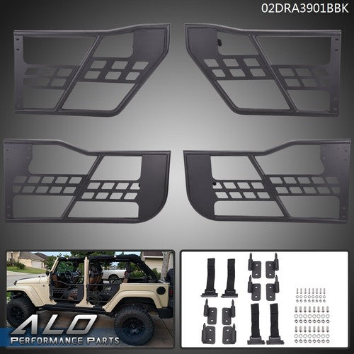 Solid Spare Fit For 2007-2018 Jeep Wrangler JK 4 Door Textured Unlimited Tube Doors Black