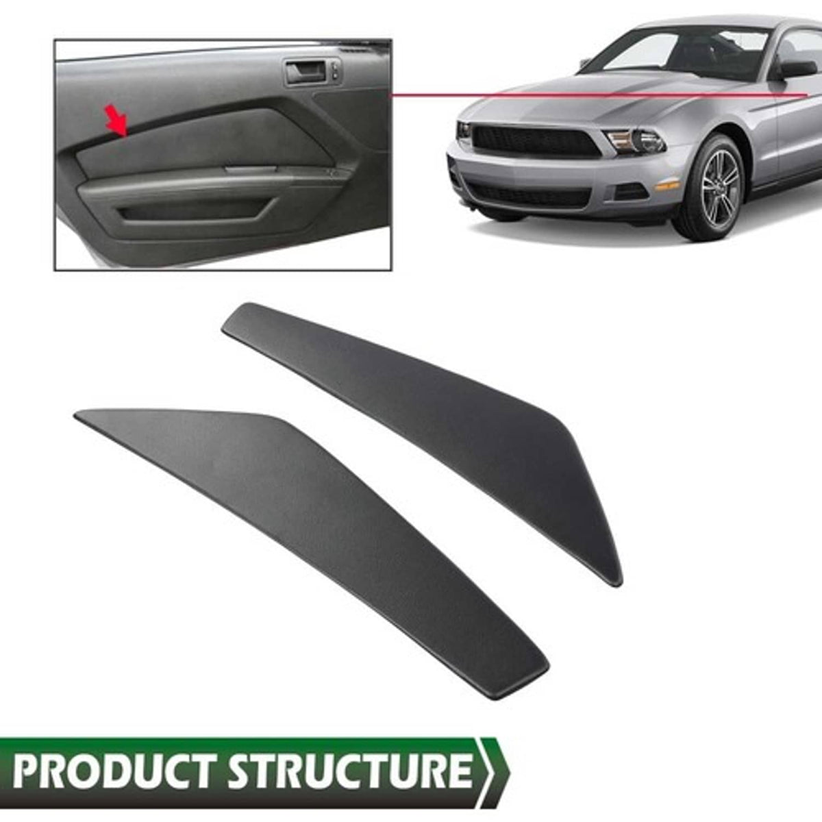 Solid Spare 2pcs Door Panel Insert Textured Black Fit For 2010-2014 Ford Mustang Replacement