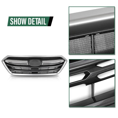 Solid Spare Fit For 2018-2019 Subaru Outback Front Bumper Upper Grille Grill Black Silver