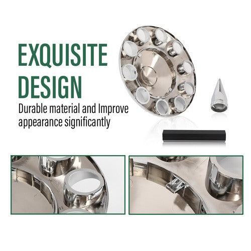 Solid Spare For Semi Truck Wheel Cover 33mm Nut Covers Front Hub Cover Set Silver Spiked