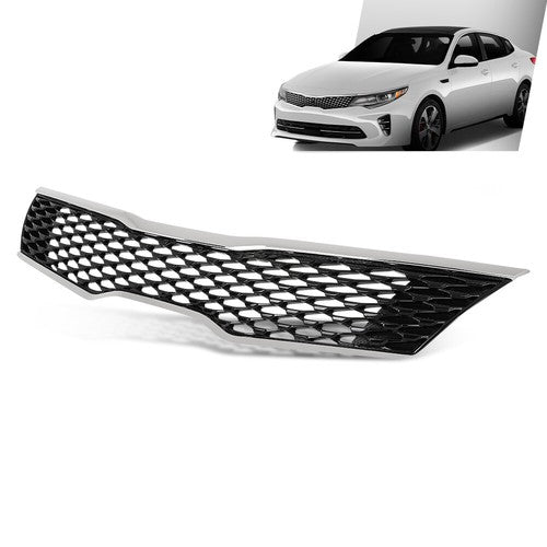 Solid Spare Fit For 2016-2018 Kia Optima SX SXL Front Bumper Upper Grille Black & Chrome