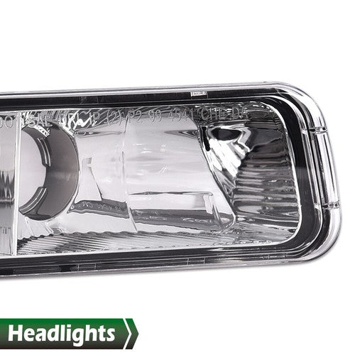 Solid Spare LED DRL Clear Chrome Headlights+Bumper Lamps Fit For 1999-2007 GMC Sierra/Yukon