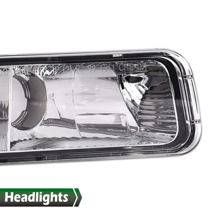 Solid Spare LED DRL Clear Chrome Headlights+Bumper Lamps Fit For 1999-2007 GMC Sierra/Yukon