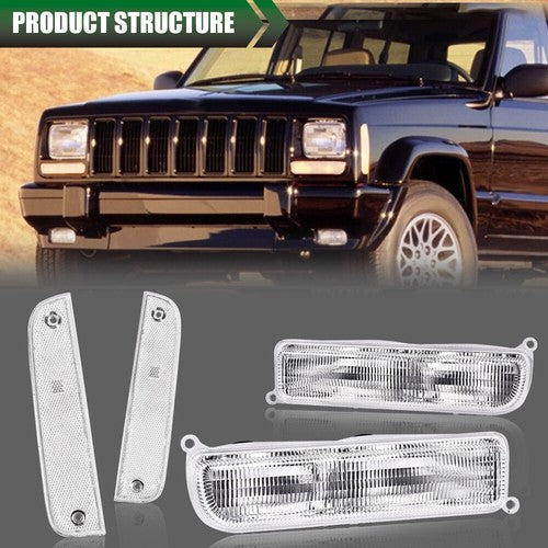 Solid Spare Fit For 97-01 Jeep Cherokee XJ Clear Bumper Lights + Signal Corner Turn Lamps