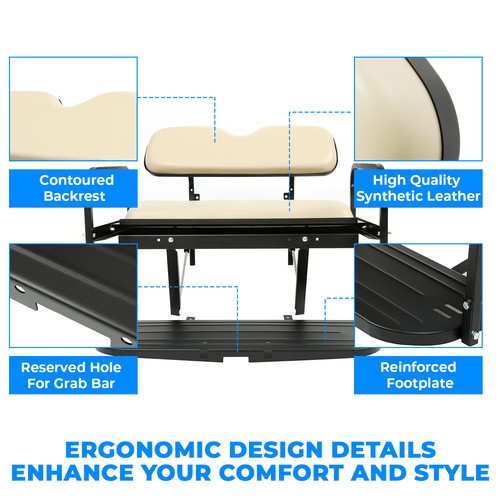 Solid Spare For Yamaha Drive G29 2007-2016 Golf Cart Flip Rear Back Seat Kit w/Beige Cushion