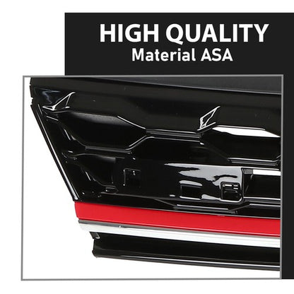 Solid Spare Front Hood Mesh Grille w/ Red Trim Fit For 2017-2019 VW Golf MK7 7.5 GTI Style
