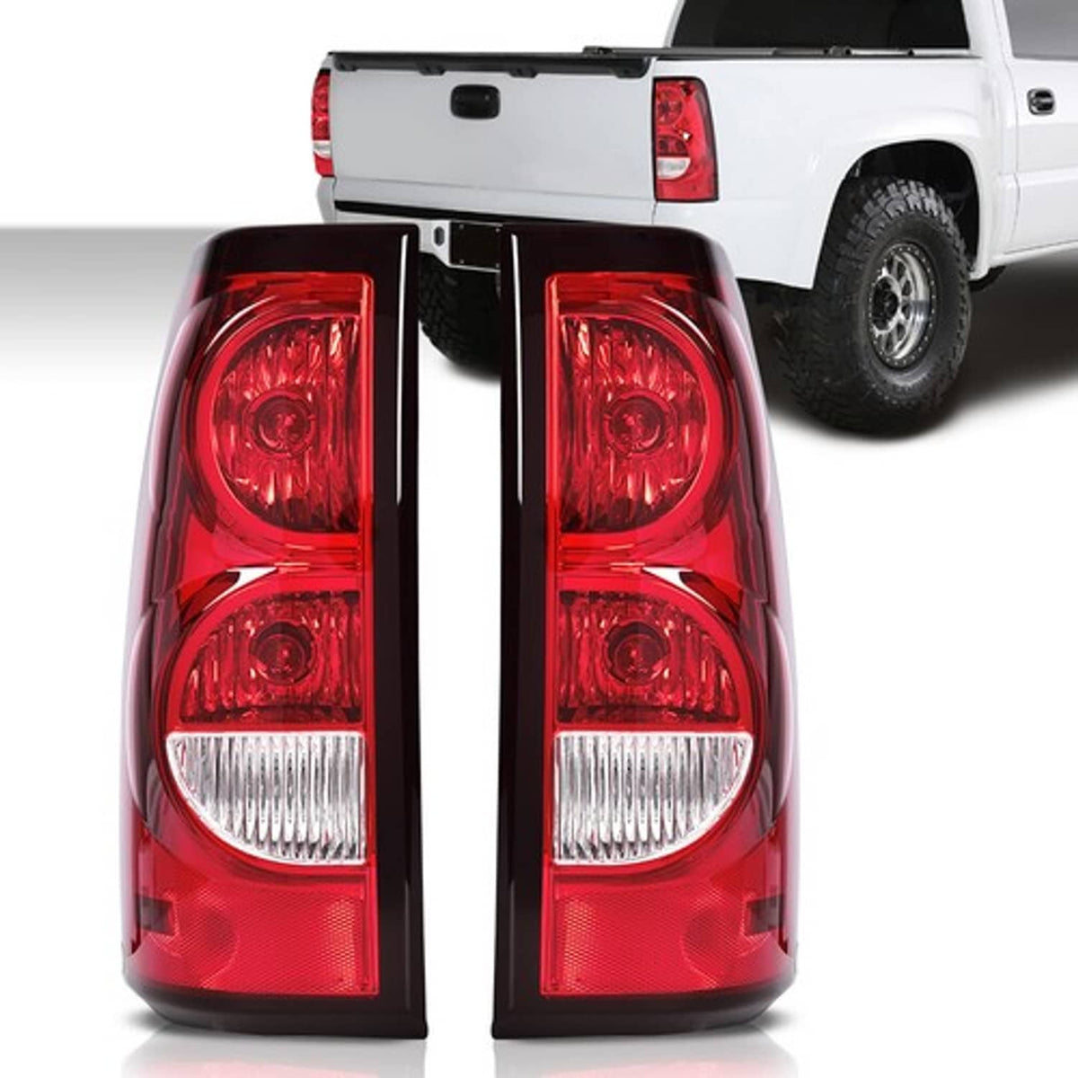 Solid Spare Fit For 03-06 Chevy Silverado 1500 2500 3500 Red Tail Lights w/ Bulbs+Harness