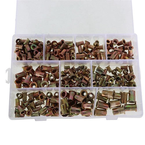 Solid Spare Zinc Steel Rivet Nut Kit 300 Pack Rivnut Nutsert Assort 150pcs Metric+150pcs SAE