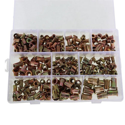 Solid Spare Zinc Steel Rivet Nut Kit 300 Pack Rivnut Nutsert Assort 150pcs Metric+150pcs SAE