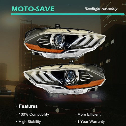 Solid Spare LED DRL Headlights For Ford Mustang 2018 2019 2020 Projector Headlamps LH+RH New