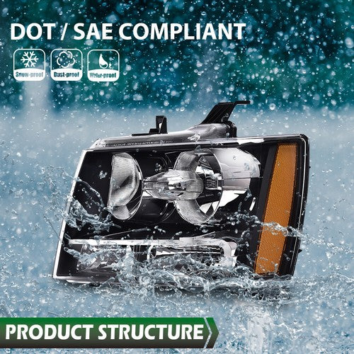 Solid Spare Headlight Lamp Left Driver Side Fit For 2007-2014 Chevy Avalanche Suburban Tahoe