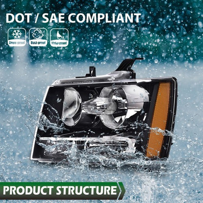 Solid Spare Headlight Lamp Left Driver Side Fit For 2007-2014 Chevy Avalanche Suburban Tahoe