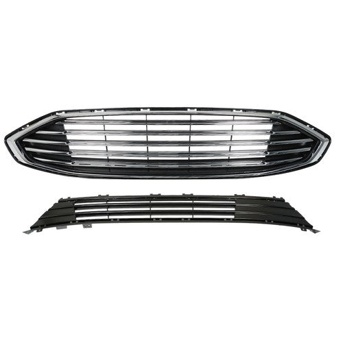 Solid Spare Front Bumper Upper Lower Grill Assembly Plastic Chrome For Ford Fusion 2017-2018