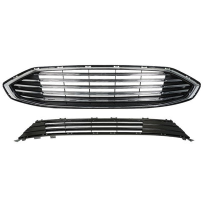 Solid Spare Front Bumper Upper Lower Grill Assembly Plastic Chrome For Ford Fusion 2017-2018