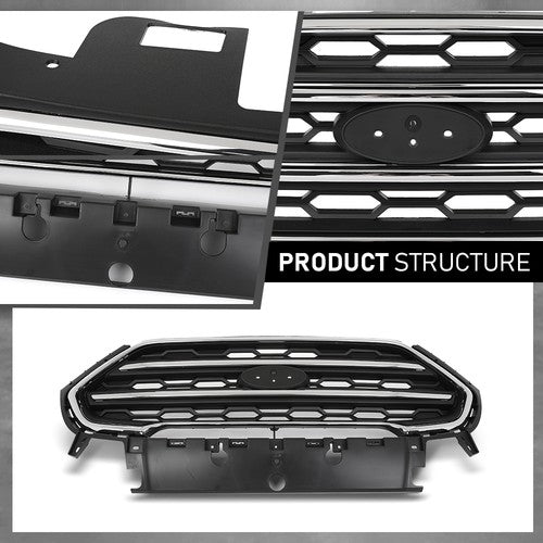 Solid Spare Fit For 2018-2022 Ford Ecosport Front Bumper Upper Grille Grill Black & Chrome