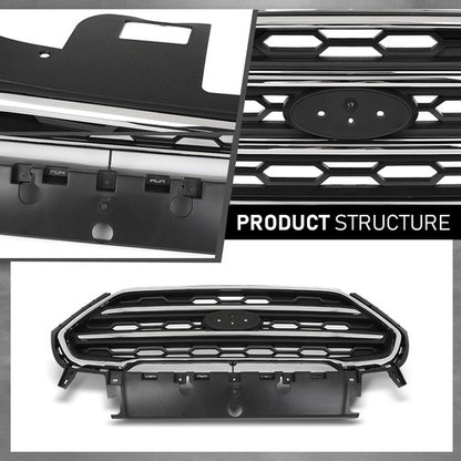 Solid Spare Fit For 2018-2022 Ford Ecosport Front Bumper Upper Grille Grill Black & Chrome