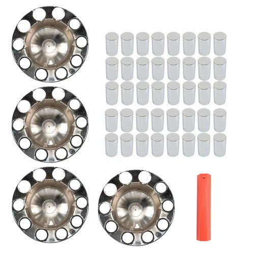 Solid Spare Semi Truck 33mm Chrome Wheel Axle Covers w/ Hub Caps Lug Nuts