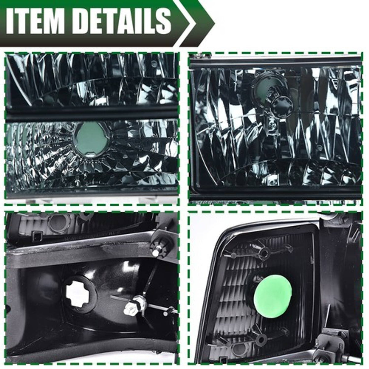 Solid Spare Fit For 92-96 Ford F150 F250 F350 Bronco Headlights w/Corner Signal Lamps Smoke