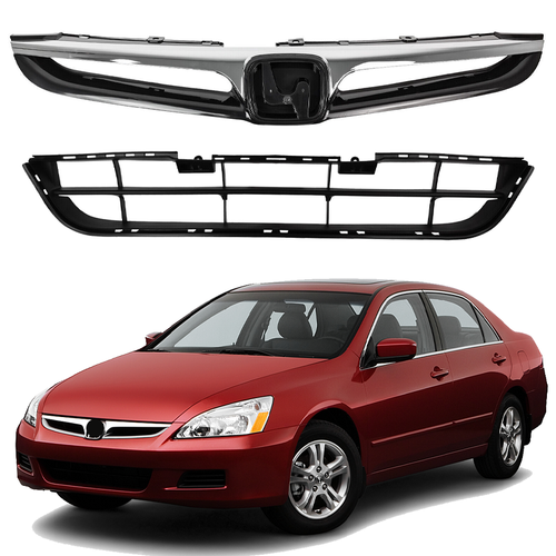 Fit For 2006-2007 Honda Accord 4DR Sedan Front Upper Grill & Lower Grille 2pcs