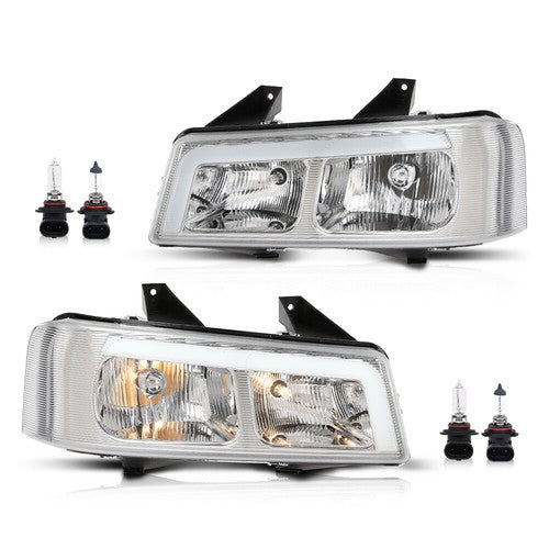 Solid Spare LED DRL Headlights Chrome Fit For 2003-2023 Chevrolet Express GMC Savana Van