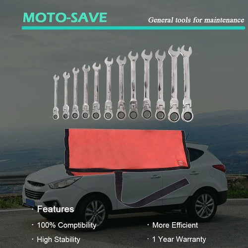 Solid Spare 12pc Flexible Head Ratcheting Wrench Combination Spanner Tool Set 8-19mm Metric