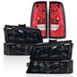 Solid Spare Fit For 2003-2006 Chevy Silverado Smoke Lens Black Headlights+Red Tail Lights