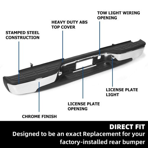 Solid Spare Complete Chrome Rear Bumper for 1999-2007 Chevy Silverado GMC Sierra 1500 2500
