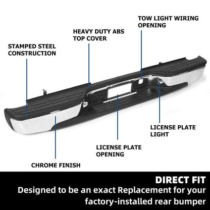Solid Spare Complete Chrome Rear Bumper for 1999-2007 Chevy Silverado GMC Sierra 1500 2500