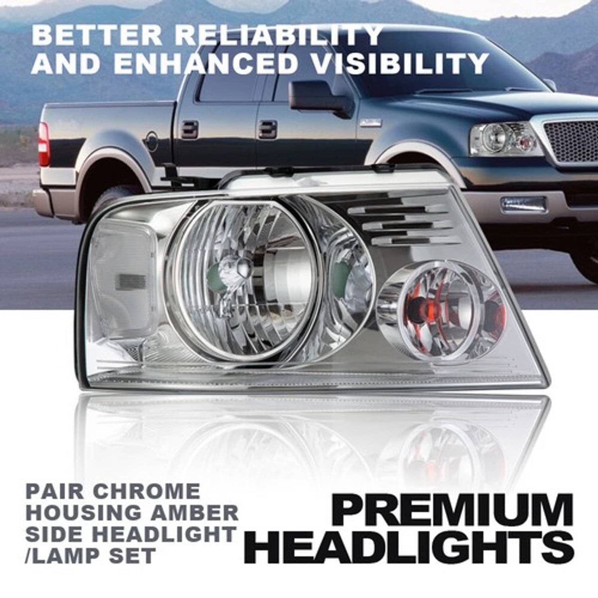 Solid Spare FIT FOR 2004-2008 FORD F150 LINCOLN MARK LT CLEAR CHROME HEADLIGHTS LAMPS LH+RH
