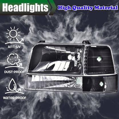 Solid Spare Fit For 1992-1996 Ford F150 F250 F350 Bronco Clear Black Headlights Bumper Lamps