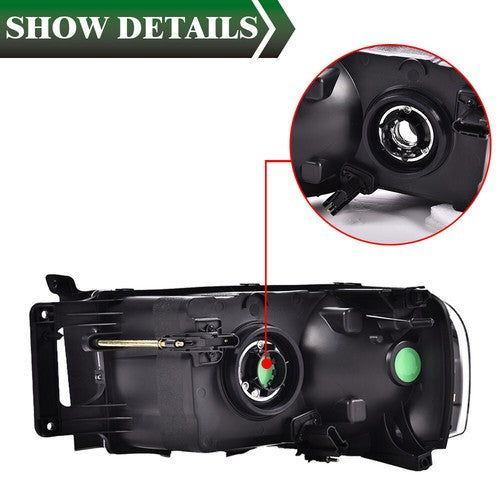 Solid Spare Clear Lens Chrome Housing Headlights Fit For 2002-2005 Dodge Ram 1500 2500 3500