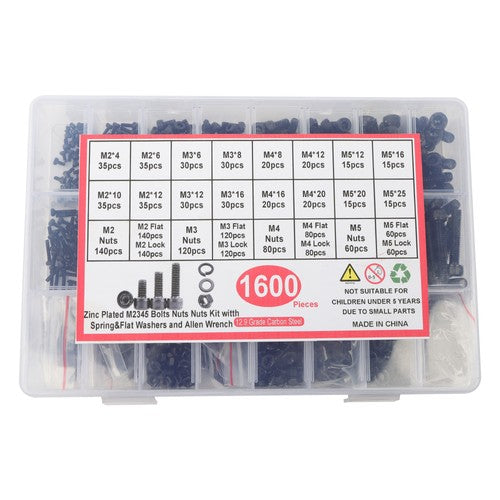 Solid Spare 1600 Pcs Metric Screws Bolts And Nuts Assortment Kit M2/M3/M4/M5 With Box