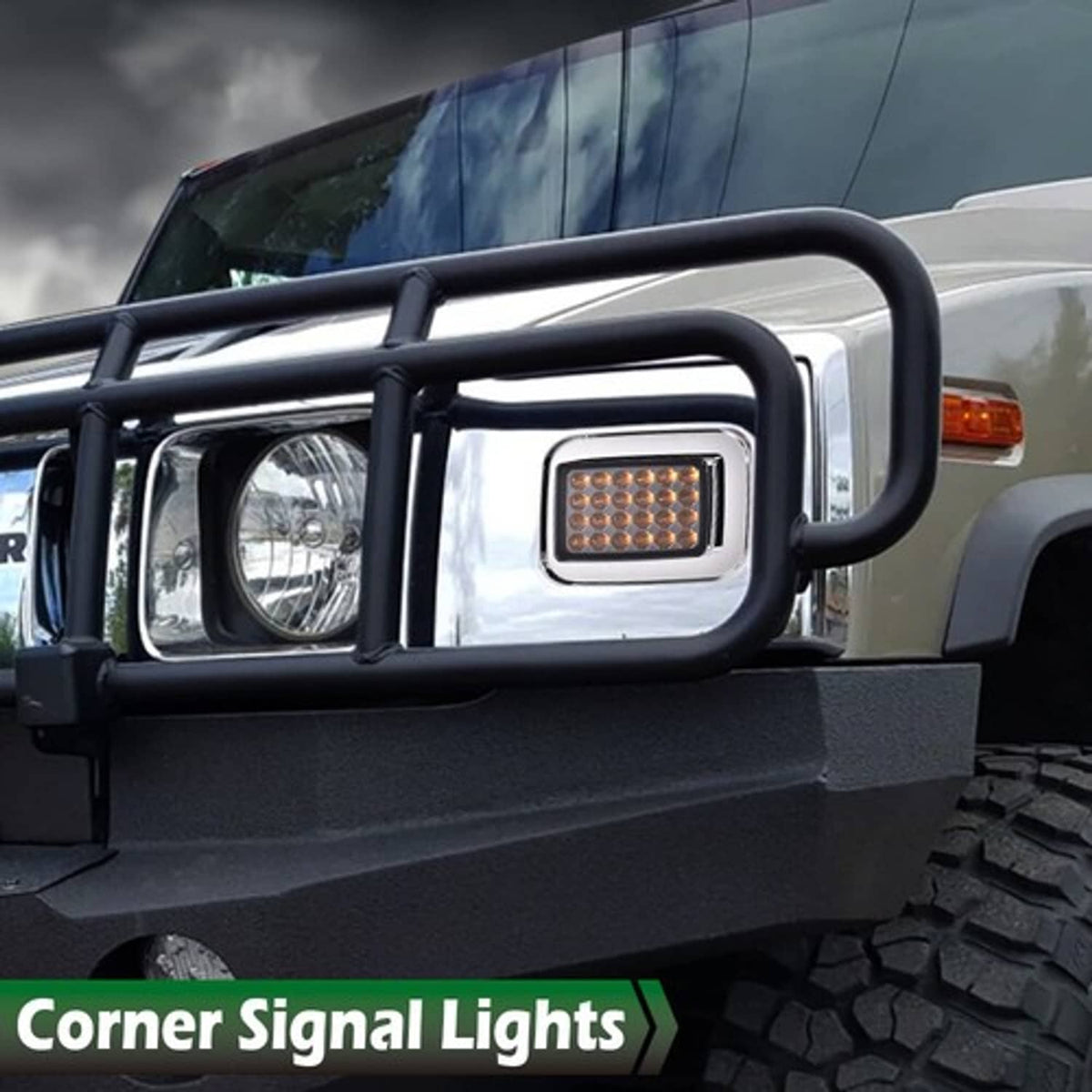 Solid Spare Fit For 03-09 Hummer H2 Smoke Lens LED Front Turn Signal Light Parking Lamp