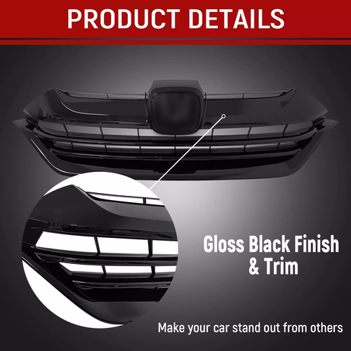 For 2017 2018 2019 Honda CRV CR-V Front Bumper Gloss Black Mesh Grille Grill