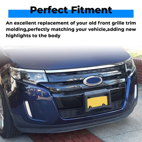 Solid Spare Fit 2011-2014 Ford Edge 3PCS Glossy Black ABS Front Bumper Grille Trim Molding