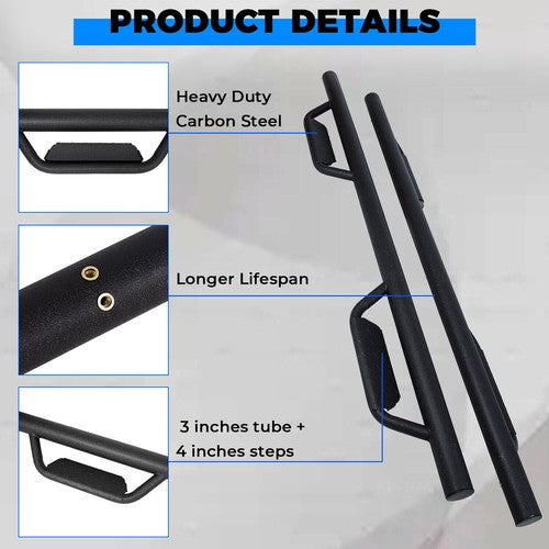 Solid Spare Running Boards For Toyota Tacoma 2005-2023 Black Double Cab Side Steps Nerf Bar